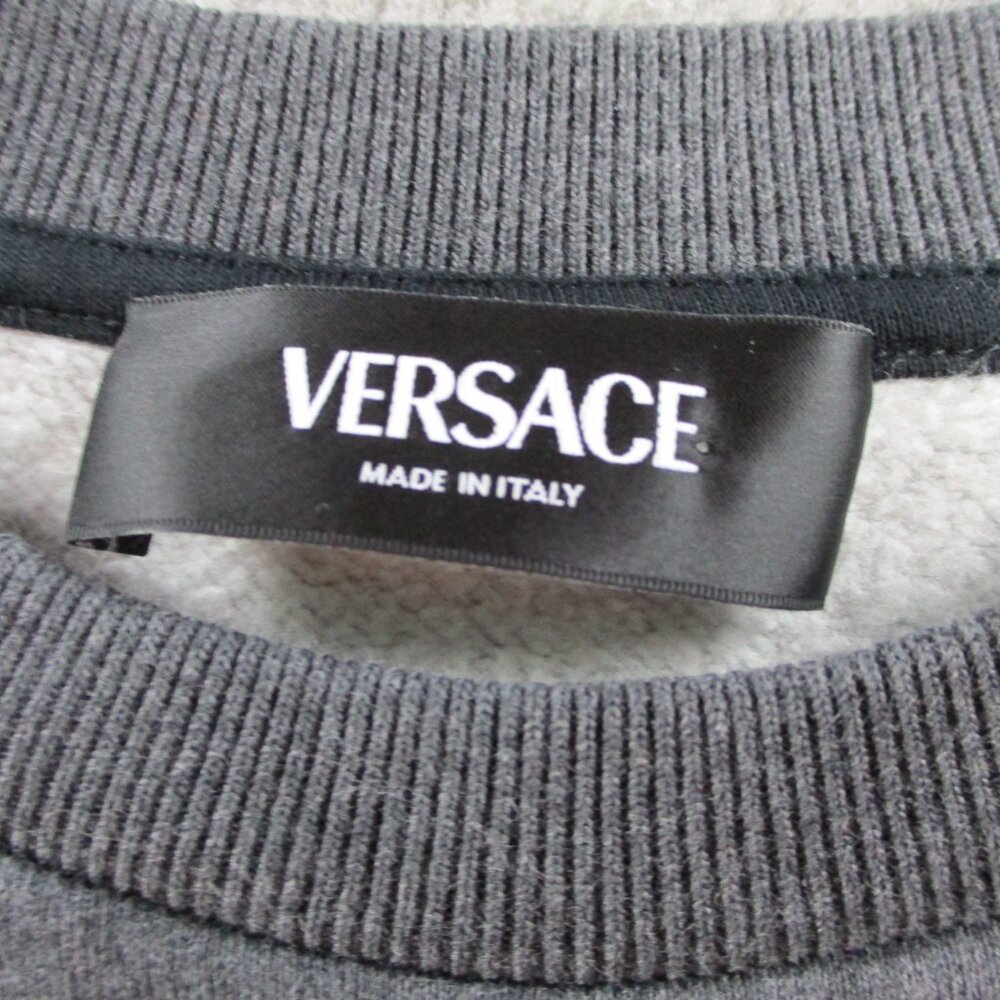 VERSACE Kids Logo Sweatshirt Size 12a Gray Logo Applique Fleece Sweater Crewneck - Picture 4 of 12